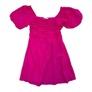 NWOT - Davi & Dani Hot Pink Puff-Sleeve Mini Dress - Size M